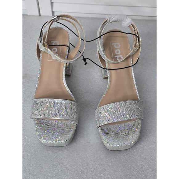 Womens Pop Casen Silver Multi Platform Sandals High Heels Size 8M Retro NEW - Picture 1 of 7